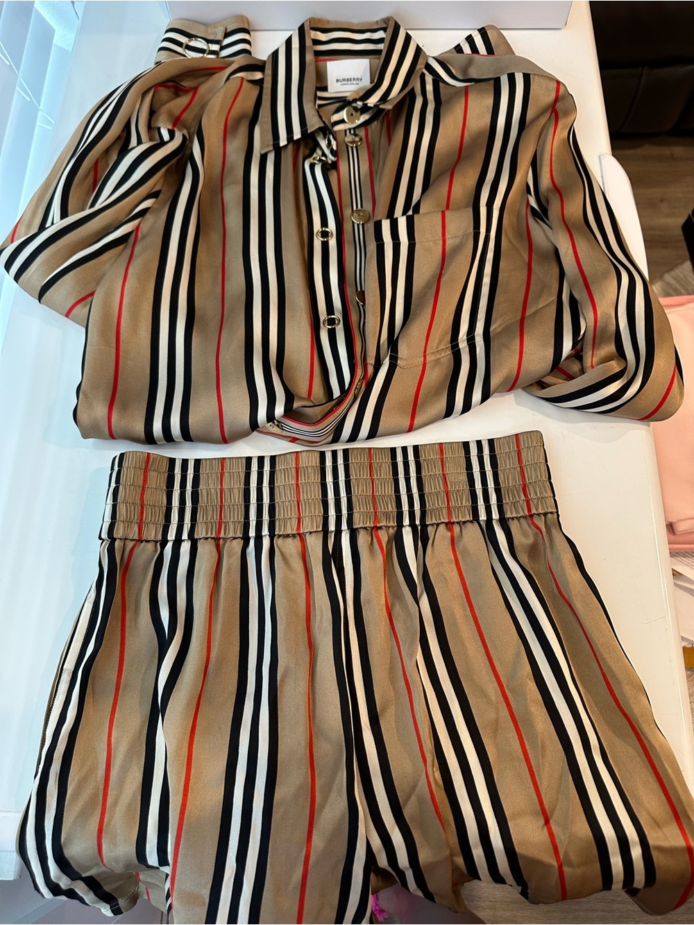 Burberry Striped Button-Down Shirt and Shorts Set -